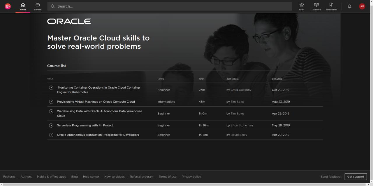 pluralsight oracle clouds free courses